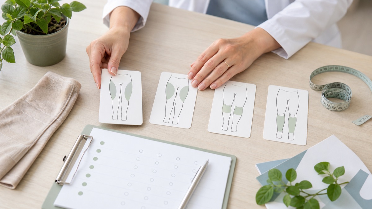 Schematische Darstellung typischer Verteilungsmuster bei Beinbeschwerden